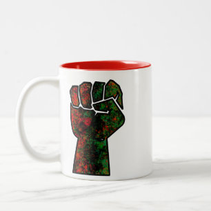 Schwarzer Stolz rote grüne Faust panafrikanische F Zweifarbige Tasse
