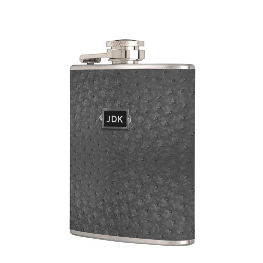 Schwarzer Straußenleder mit Monogrammatik Flachmann (Links)