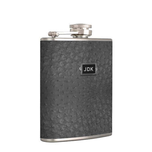 Schwarzer Straußenleder mit Monogrammatik Flachmann (Rechts)