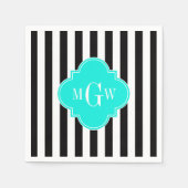 Schwarzer Streifen Bright Aqua Quatrefolie 3 Monog Serviette (Vorderseite)