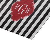 Schwarzer Streifen Cranberry Red Square 3 Monogram Schneidebrett (Ecke)