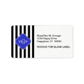 Schwarzer Streifen Kobalt Blue Quatrefolie 3 Monog Adressaufkleber (Vorne)