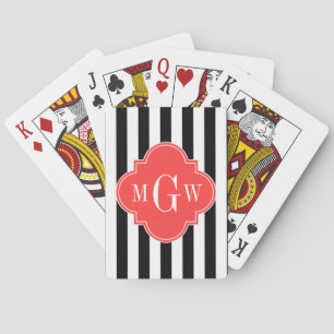 Schwarzer Streifen Korallenrot Quatrefolie 3 Monog Spielkarten