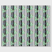 Schwarzer Streifen mit blauer Blume Geschenkpapier (Flach)