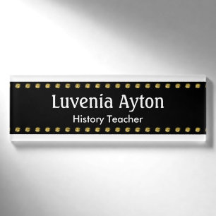 Schwarzer Streifen mit goldenen Punkten + Ihre Ide Namenschild