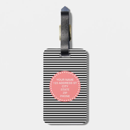 Schwarzer Streifen mit Korallenmonogramm Gepäckanhänger (Rückseite vertikal)