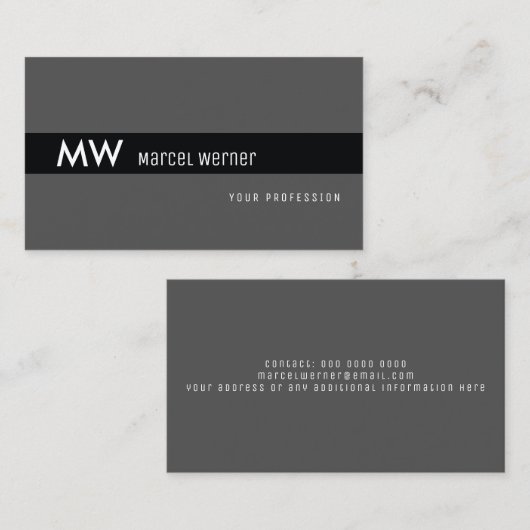 Schwarzer Streifen, mit Monogramm auf dunkelgrau Visitenkarte (Vorne/Hinten)