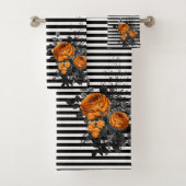Schwarzer Streifen Orange Blume Rose Bad Halloween Badhandtuch Set (Insitu)