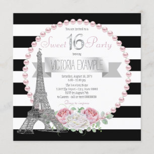 Schwarzer Streifen Paris Sweet 16 Party Einladung