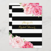 Schwarzer Streifen Pink Blume Brautparty Einladung (Vorne/Hinten)