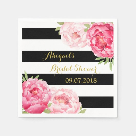 Schwarzer Streifen Pink Wasserfarbe Brautparty Nap Serviette (Vorderseite)