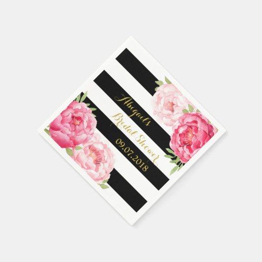 Schwarzer Streifen Pink Wasserfarbe Brautparty Nap Serviette (Ecke)