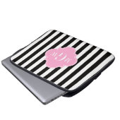 Schwarzer Streifen Rosa Folie 3 Monogramm Laptopschutzhülle (Vorne Knopf)