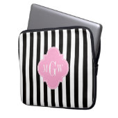 Schwarzer Streifen Rosa Folie 3 Monogramm Laptopschutzhülle (Vorderseite Links)