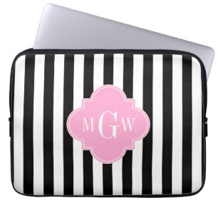 Schwarzer Streifen Rosa Folie 3 Monogramm Laptopschutzhülle