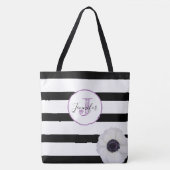 Schwarzer Streifen und Anemone Mit Monogramm Perso Tasche (Vorderseite)