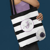 Schwarzer Streifen und Anemone Mit Monogramm Perso Tasche