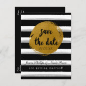 Schwarzer Streifen und Goldfolie Save the Date Pos Ankündigungspostkarte (Vorne/Hinten)