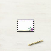 Schwarzer Streifen und Lila Pansy Post-it Klebezettel (Auf Schreibtisch)