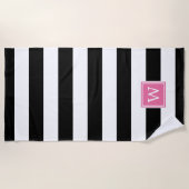 Schwarzer Streifen und rosa Monogramm Strandtuch (Vorderseite)