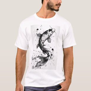 Schwarzer Stroke Koi Fish Flat Illustration T - Sh T-Shirt