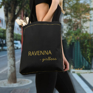 Schwarzer subtiler Goldrahmen Luxus Girlboss-Name Tasche