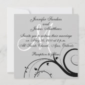 Schwarzer Swirl Monogram Gray Wedding Einladung (Rückseite)