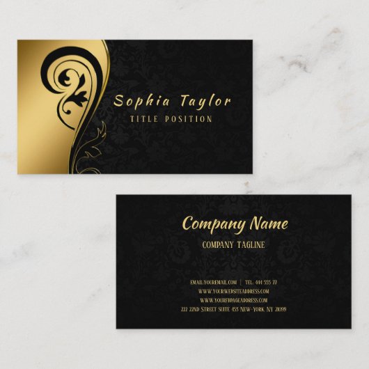 Schwarzer Swirl und Damast Visitenkarte (Vorne/Hinten)