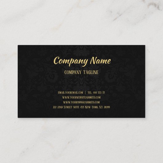 Schwarzer Swirl und Damast Visitenkarte (Rückseite)
