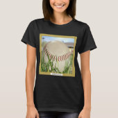 Schwarzer T - Shirt Grafikdesign "Softball in Gras (Vorderseite)