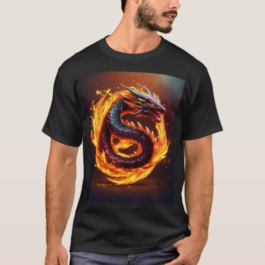 Schwarzer T - Shirt mit einem einzigartigen Dragan (Vorderseite)