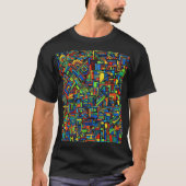 Schwarzer T - Shirt mit farbenfrohen Quadrat-Desig (Vorderseite)