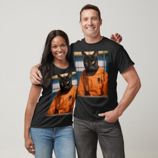 Schwarzer T - Shirt mit Havana Brown Cat in Inmat