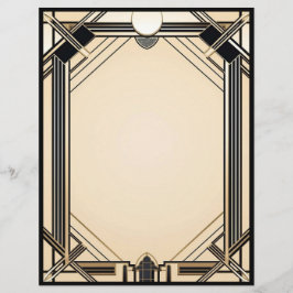 Schwarzer Tan und White Art Deco Rahmen Briefbogen