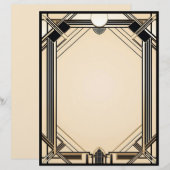 Schwarzer Tan und White Art Deco Rahmen Briefbogen (Vorne/Hinten)