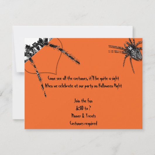 Schwarzer Tarantula-Spinne auf Orange Halloween Einladung (Vorderseite)