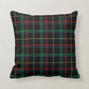 Schwarzer Tartan oder Karierter Druckkopf Kissen
