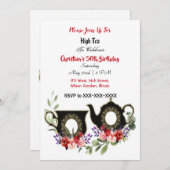 Schwarzer Teekessel Blumenstrauß Nachmittag Hoher  Einladung (Vorne/Hinten)