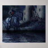 Schwarzer Tempelritter vor einer Burg Poster (Vorne)