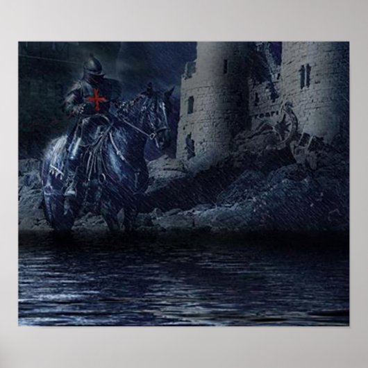 Schwarzer Tempelritter vor einer Burg Poster (Vorne)