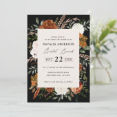 Schwarzer Terrakotta floral rustikaler Brautbrunch Einladung (Stehend Vorderseite)