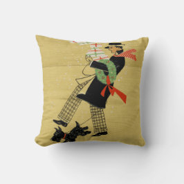 Schwarzer Terrier Hund mit Man Vintage Weihnachten Kissen