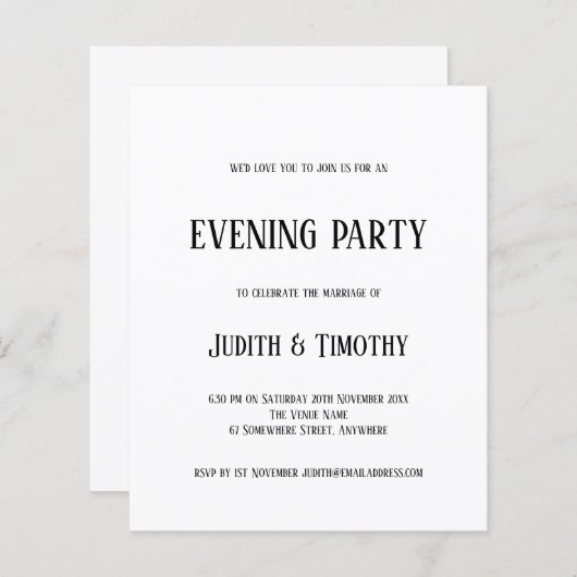 Schwarzer Text Weißer Abend Party laden (Vorne/Hinten)