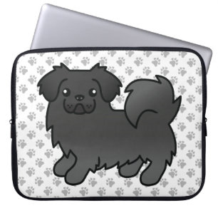 Schwarzer Tibetanischer Spaniel Süßer Cartoon-Hund Laptopschutzhülle