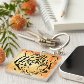 Schwarzer Tiger auf fiery Orange Schlüsselanhänger (Vorderseite rechts)