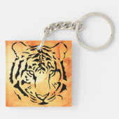Schwarzer Tiger auf fiery Orange Schlüsselanhänger (Rückseite)