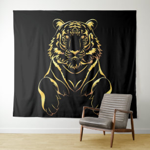 Schwarzer Tiger mit goldenen Streifen Wandteppich