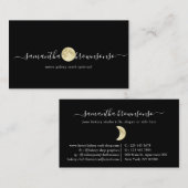 Schwarzer Tiny Watercolor Gold Moon Visitenkarte (Vorne/Hinten)