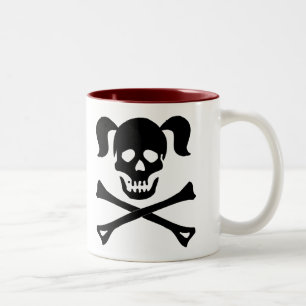 Schwarzer Totenkopf mit gekreuzter Knochen mit Zweifarbige Tasse