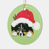 Schwarzer Tri australischer Weihnachtswelpe Keramikornament (Links)